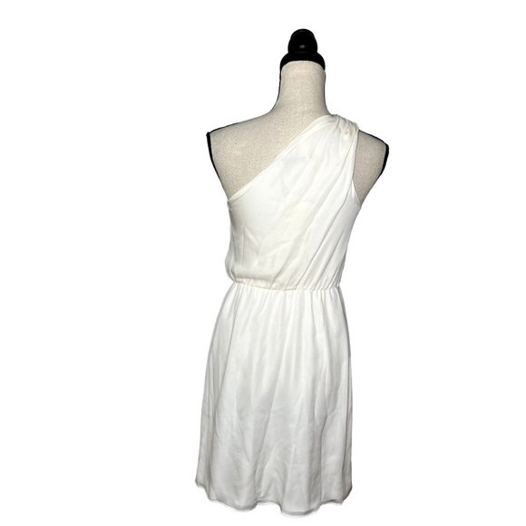 Alice + Olivia White One Shoulder 100% Silk Fitted Waist Mini Linds Dress Sz XS - Picture 4 of 9